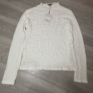 Zara Cream Textured Long Sleeve Top